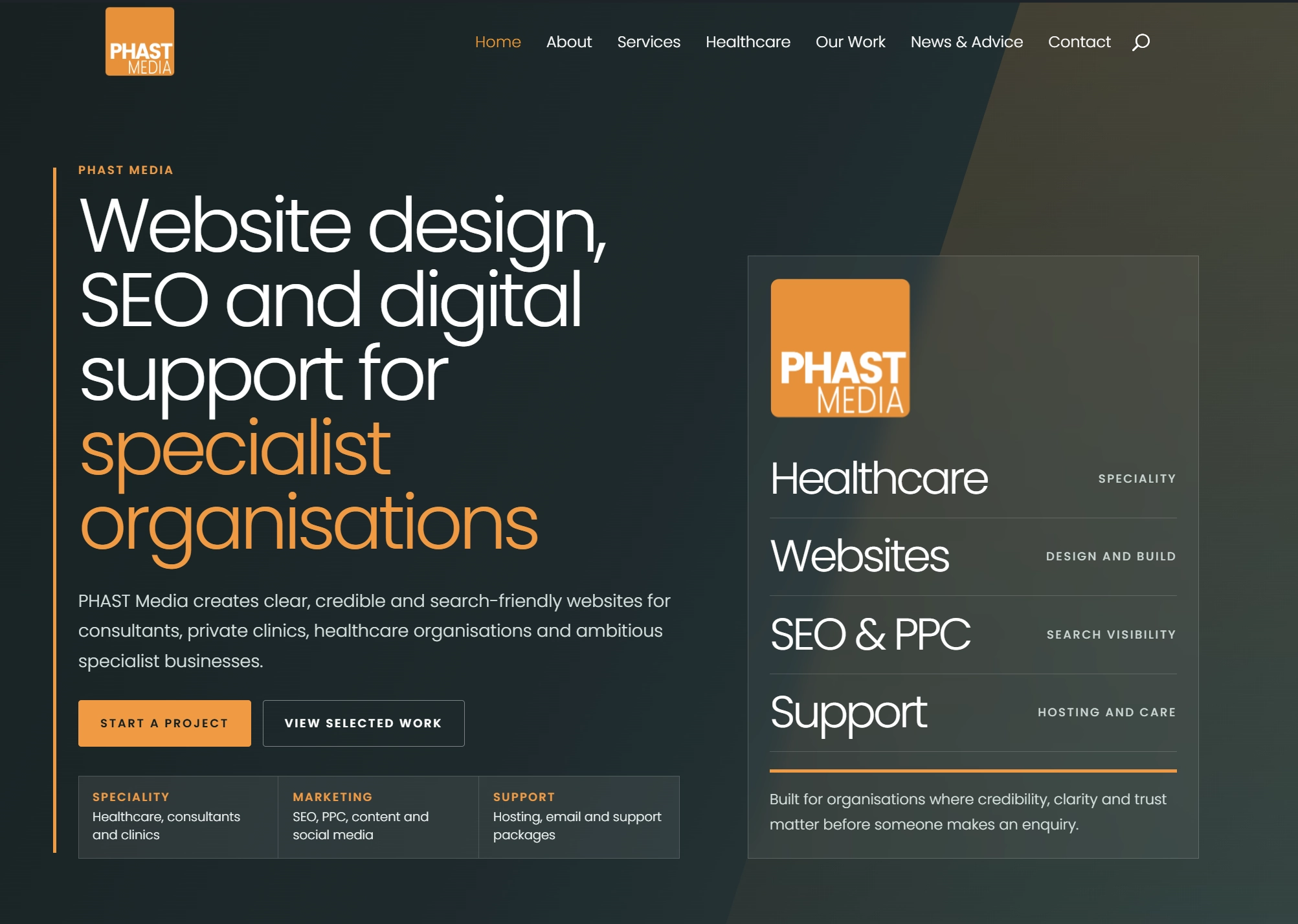 Phast Media website redesign by Stuart Gould Design