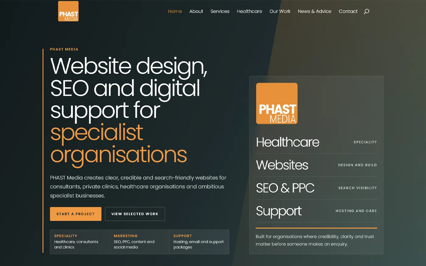 Phast Media website redesign by Stuart Gould Design