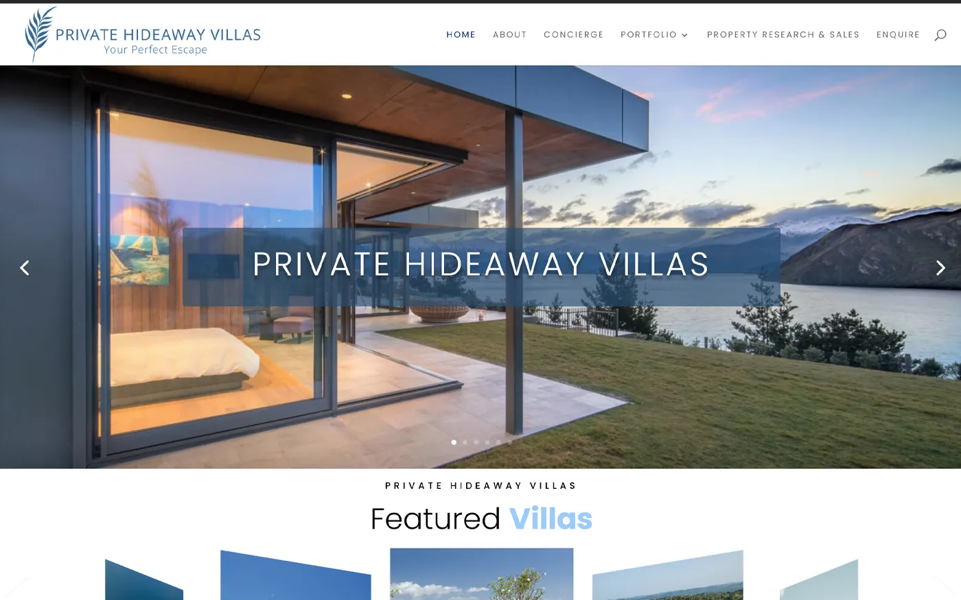 Private Hideaway Villas luxury travel website design by Stuart Gould Design