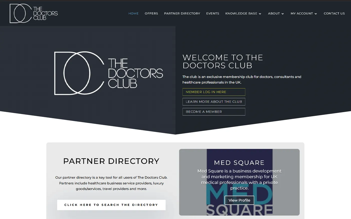 The Doctors Club membership website design by Stuart Gould Design