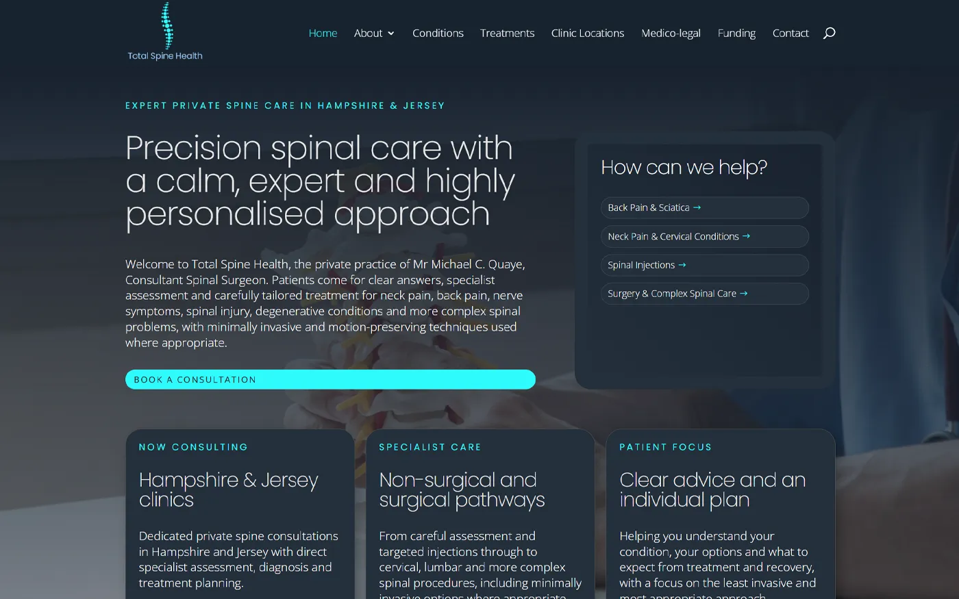 Total Spine Health healthcare website design by Stuart Gould Design